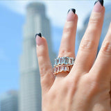 3ct Emerald Cut Morganite Aquamarine Half Eternity Wedding Ring 14k Gold Finish