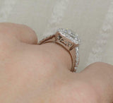 1.9ct Cushion Cut Diamond Engagement Ring Halo Split Shank 14k White Gold Finish