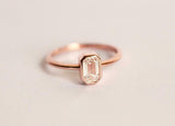 1ct Emerald Cut Diamond Engagement Ring Bezel Set Solitaire 14k Rose Gold Finish