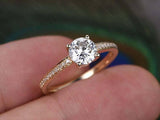 1.3ct Round Diamond Engagement Ring Solitaire with Accents 14k Yellow Gold Over