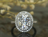 5Ct Oval Cut Diamond Accent Double Halo Engagement Ring 14K White Gold Finish