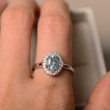 2ct Oval Cut Blue Aquamarine Engagement Ring Stylish Halo 14k White Gold Finish