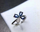 2.2ct Engagement Ring Pear Cut Blue Sapphire Flower Design 14k White Gold Finish