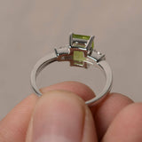 1.2ct Emerald Cut Green Peridot Engagement Ring 14k White Gold Finish Trilogy