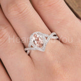 1ct Pear Cut Simulated Morganite Infinity Engagement Ring 14k White Gold Plated