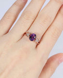 1.5ct Oval Purple Amethyst Solitaire Cluster Heart Accent Ring 14k RoseGold Over