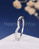 0.12ct Round Cut Moissanite Curved Minimalist Wedding Band 14k White Gold Plated