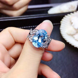 3ct Oval Cut Blue Aquamarine Solitaire Leaf Petal Accent Ring 14k WhiteGold Over