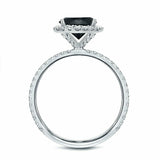 3Ct Round Cut Black Diamond Solitaire Halo Engagement Ring 14K White Gold Finish