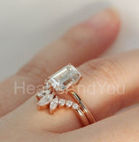 2.2ct Emerald Simulated Diamond Bridal Set Solitaire Crown 14k Rose Gold Plated