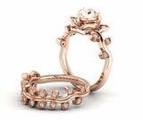2ct Round Cut Morganite Floral Bridal Set Engagement Ring 14k Rose Gold Finish