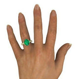 4Ct Oval Green Emerald Diamond Split Band Engagement Ring 14K Yellow Gold Finish