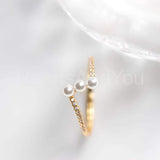 0.5ct Round Cut Simulated Diamond Three Stone Pearl Ring 14k Yellow Gold Plated