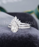 2.4ct Pear Cut Simulated Diamond Bridal Set Crown Tiara 14k White Gold Plated