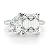 2.3ct Emerald Simulated Diamond Toi Et Moi Engagement Ring 14k White Gold Plated