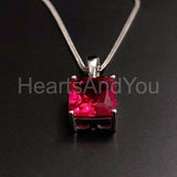 1ct Radiant Simulated Pink Ruby Solitaire Pendant 14k White Gold Plated NO CHAIN