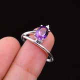 0.45ct Oval Cut Purple Amethyst Stylish Split Shank Ring 14k White Gold Finish
