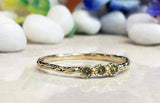 0.5ct Round Cut Peridot Solitaire Trilogy Engagement Ring 14k Yellow Gold Finish