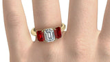 2ct Emerald Cut Diamond Garnet Sides 3Stone Engagement Ring 14k Yellow Gold Over