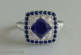 4ct Princess Cut Blue Sapphire Engagement Ring Halo Art Deco 14k White Gold Over