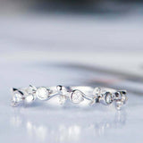 0.7ct Round Cut Diamond Floral Vine Petite Minimalist Band 14k White Gold Finish
