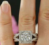 2.5ct Round Cut Diamond Unique Split Band Engagement Ring 14k White Gold Finish