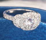 Halo Accent Solitaire Engagement Ring 3ct Round Cut Diamond 14k WhiteGold Finish