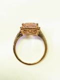 5Ct Emerald Cut Morganite Exquisite Halo Engagement Ring 14K Rose Gold Finish