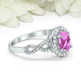 2ct Oval Cut Pink Sapphire Engagement Ring Twist Shank Halo 14k WhiteGold Finish