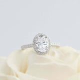 2ct Oval Diamond Engagement Ring Halo Solitaire with Accents 14k White Gold Over