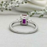2.2ct Radiant Cut Pink Ruby Solitaire with Accent Ring 14k White Gold Finish