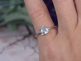 1ct Trillion Cut Blue Aquamarine Engagement Ring Solitaire 14k White Gold Finish