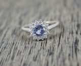 2.2ct Engagement Ring Round Cut Blue Tanzanite Floral Halo 14k White Gold Finish