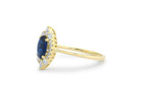 1.5ct Oval Cut Blue Sapphire Diamond Halo Engagement Ring 14k Yellow Gold Finish