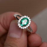 2.3ct Oval Cut Green Emerald Diamond Halo Split Shank Ring 14k White Gold Finish