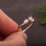 Leaf Solitaire Engagement Ring 1ct Round Cut VVS1D Diamond 14k Rose Gold Finish