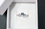 2.3ct Oval Cut Blue Aquamarine Diamond Accent Solitaire Ring 14k White Gold Over