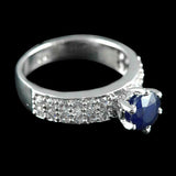 2.6ct Round Cut Blue Sapphire Cluster Accent Solitaire Ring 14k WhiteGold Finish