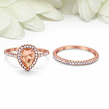 2ct Pear Cut Peach Morganite Engagement Ring Bridal Set Halo 14k RoseGold Finish