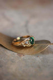 1ct Pear Cut Green Emerald Engagement Ring Floral Petal Leaf 14k YellowGold Over