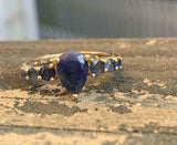 2ct Engagement Ring Pear Cut Sapphire Solitaire with Accent 14k Yellow Gold Over