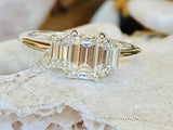 2.3ct Emerald Cut Simulated Diamond Three Stone Ring 14k White Gold Plated