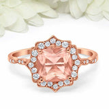 2.04ct Cushion Peach Morganite Engagement Ring Art Deco Halo 14k RoseGold Finish