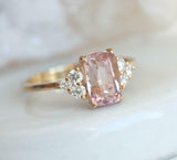 1.5ct Cushion Cut Peach Morganite Petite Round Accents Ring 14k Yellow Gold Over