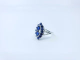 2.2ct Engagement Ring Pear Cut Blue Sapphire Art Deco 14k White Gold Finish
