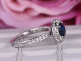 2.5ct Round Cut Blue Sapphire Milgrain Halo Solitaire Ring 14k White Gold Finish