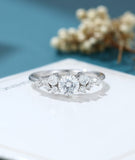 0.55ct Round Cut Moissanite Cluster Women Engagement Ring 14k White Gold Plated