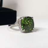 2.3ct Engagement Ring Cushion Cut Green Peridot Diamond Halo 14k White Gold Over