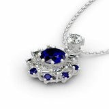 3Ct Round Blue Sapphire Baguette Diamond Pendant 14K White Gold Finish NO CHAIN