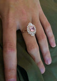 4ct Cushion Cut Peach Morganite Engagement Ring Ballerina Halo 14k RoseGold Over